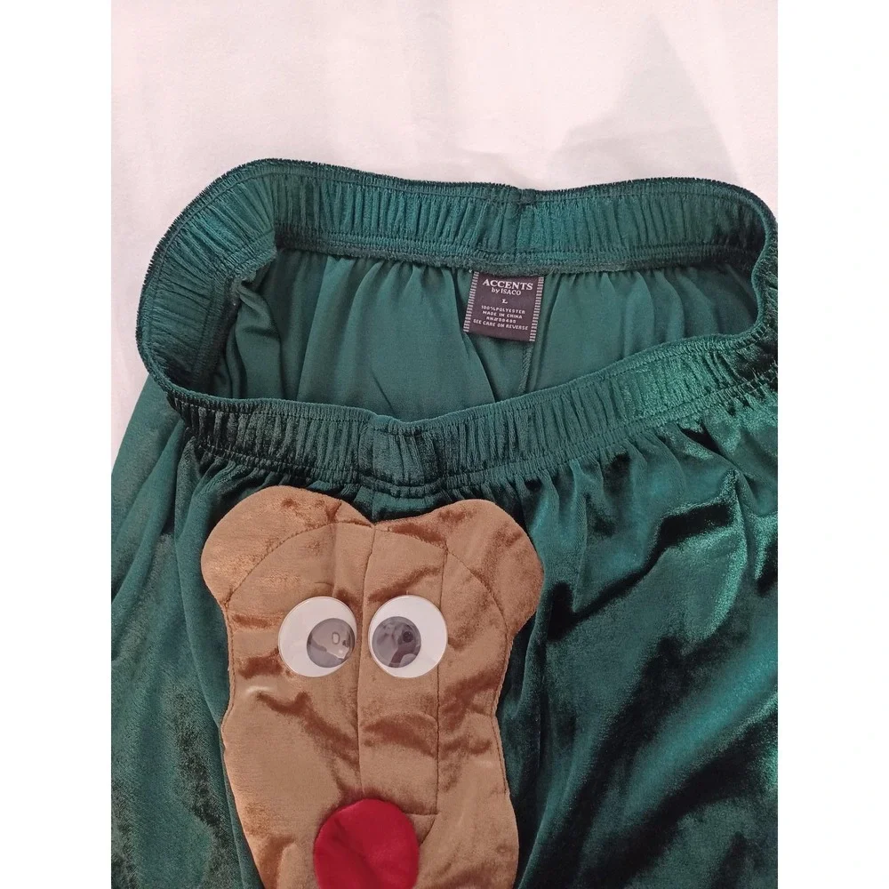 ACCENTS‎ By ISACO Boxer Shorts Mens Large Green Velvet Reindeer Novelty Funny